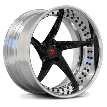 Custom forged 5 spoke deep dish wheels in chrome finish, ideal for performance vehicles, showcasing modern design.